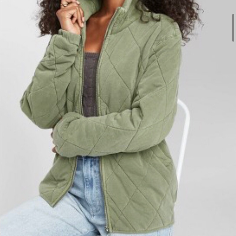 Green quilted jacketed-free people dupe